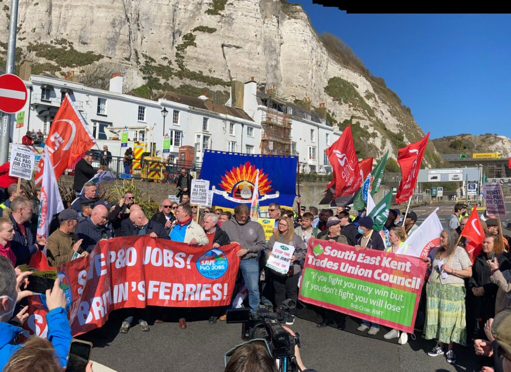 Save P&O jobs! Protesting in Dover, Friday 18th March 2022, photo Nick Chaffey