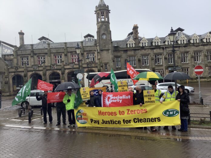 RMT cleaners' picket line Carlisle 12 March, Photo: Carlisle Socialist Party