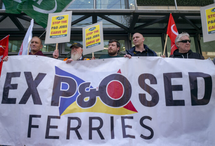 RMT protest in London against P&O sackings on 21 March. Photo: Paul Mattsson