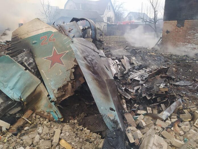 Crash site of a Russian plane shot down over Chernihiv on 5 March. Photo: State Emergency Service of Ukraine/CC