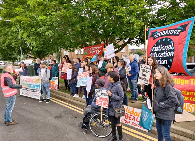 NEU on strike at Oaks Park High School. Photo: James Ivens