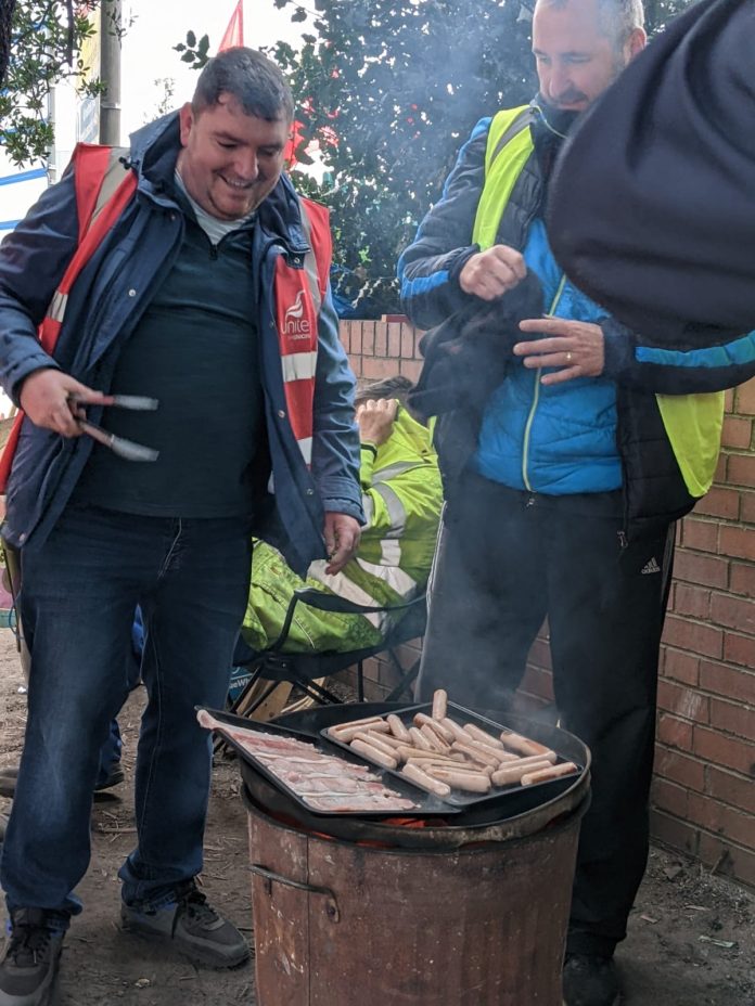 A brazier donated by the Socialist Party to the Coventry bin drivers' strike has become particularly handy for the recent spell of barbecue weather. Photo Coventry SP