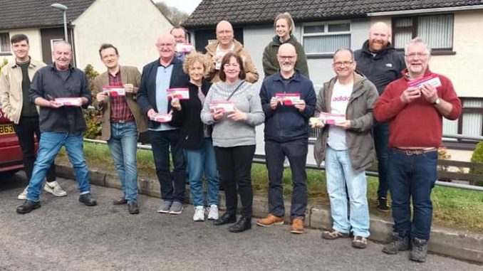 Cllr Donal O'Cafaigh (third from left) and canvassers in Dungannon town, Co Tyrone Photo Militant Left