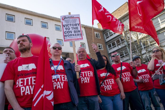 Unite union Coventry City Council bin HGV drivers pay strike protest photo Paul Mattsson