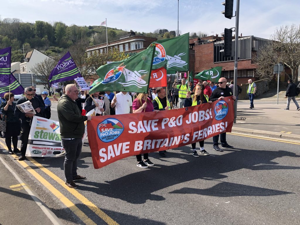 Protests in Dover against the sackings on 19 April. Photo RMT Dover