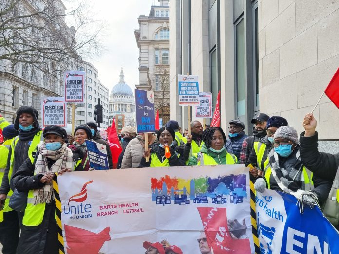 Health workers at Barts hospital trust in east London, took strike action to win a pay rise and to be brought back in-house. Photo: Isai Priya Health workers at Barts hospital trust in east London, took strike action to win a pay rise and to be brought back in-house. Photo: Isai Priya