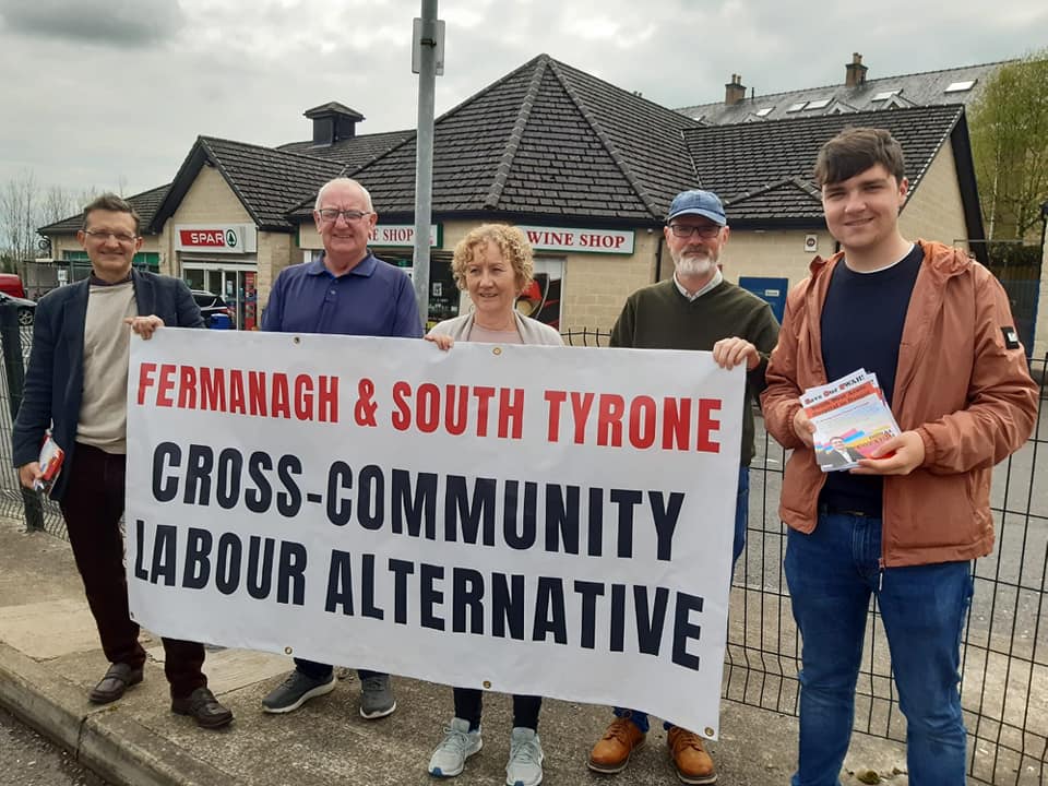 Donal O'Cofaigh (left) with supporters on the campaign trail. Photo: Militant Left