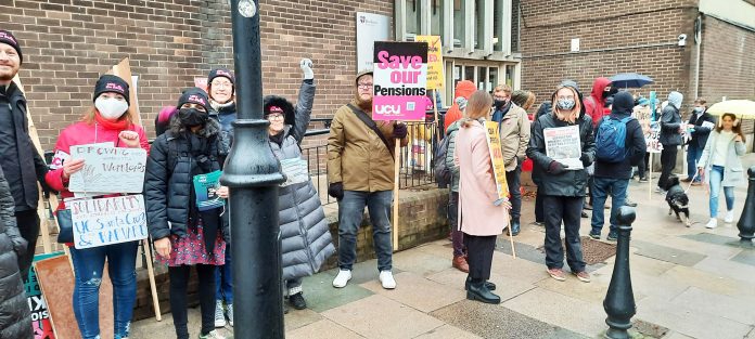 UCU strikers in Durham. Photo: Elaine Brunskill