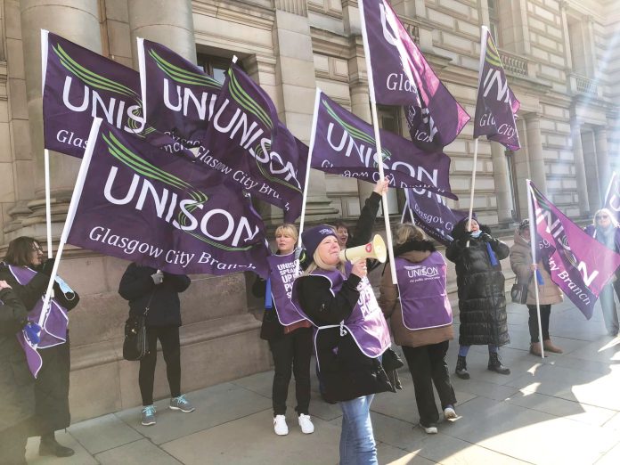 Glasgow Unison Protest 8 March 2022. Photo: Matt Dobson