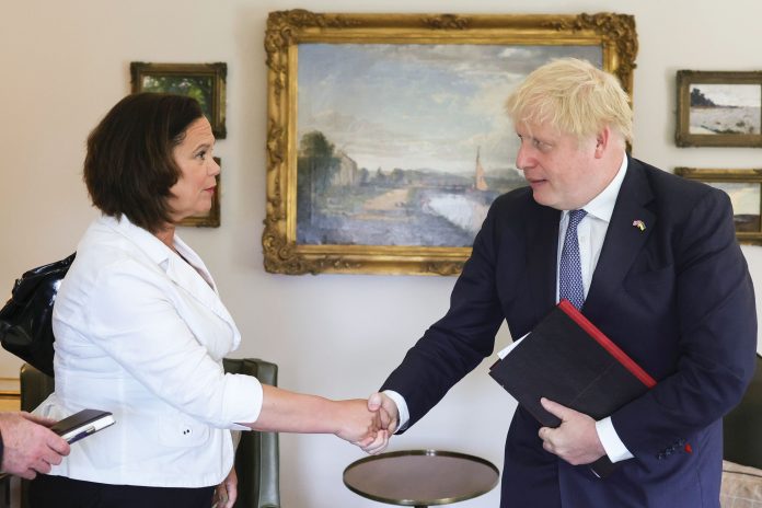 Tory prime minister, Boris Johnson meets Mary Lou McDonald of Sinn Fein. Picture by Andrew Parsons / No 10 Downing Street Tory prime minister, Boris Johnson meets Mary Lou McDonald of Sinn Fein. Picture by Andrew Parsons / No 10 Downing Street