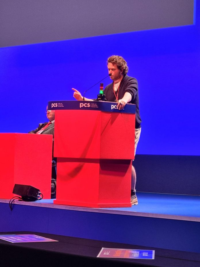Socialist Party member Dave Semple, speaking at PCS conference 2022