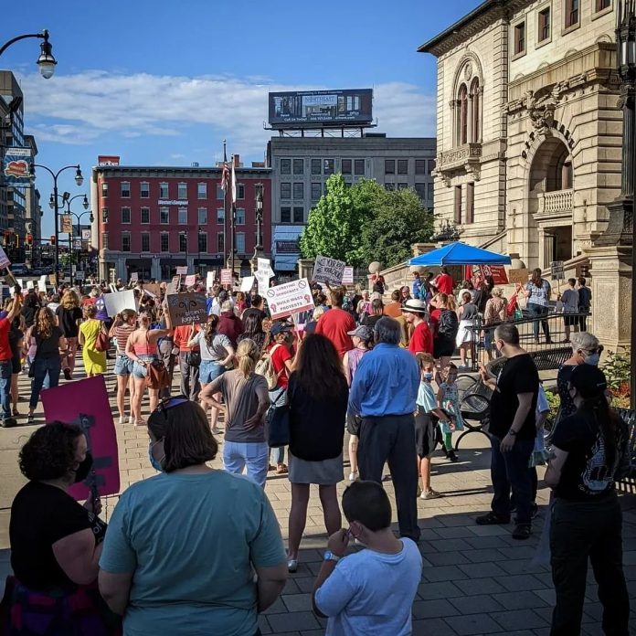 200-strong rally on 25 June called by ISG in Worcester, MA against the Supreme Court ruling. Photo: ISG