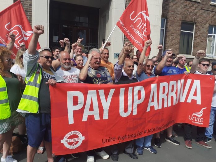 Arriva bus strikers outside negotiations. Photo: Wakefield and District SP