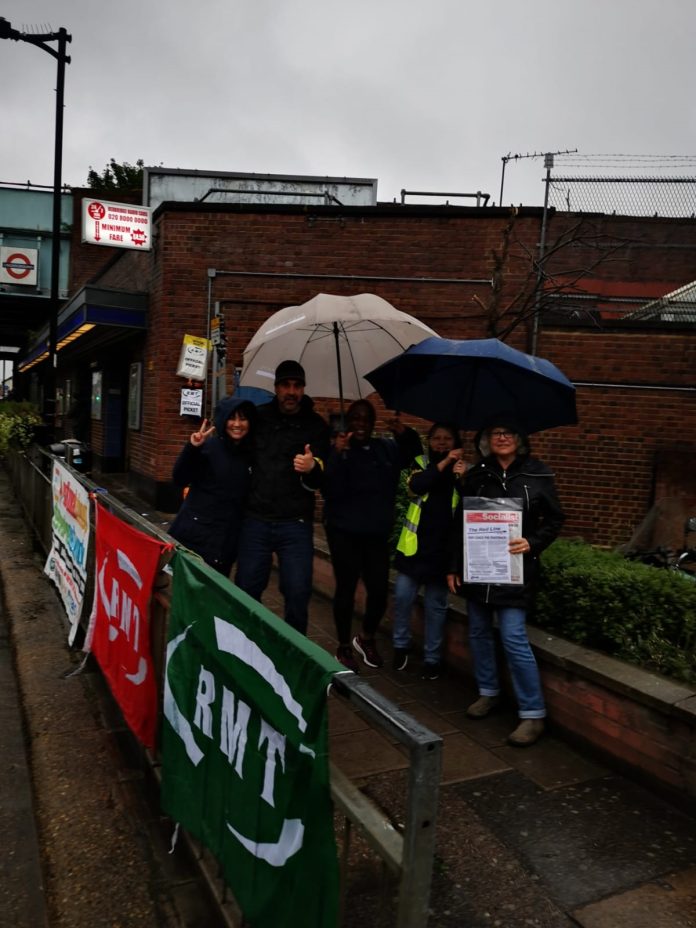 RMT members on strike at Hainault tube station - photo Martin Reynolds
