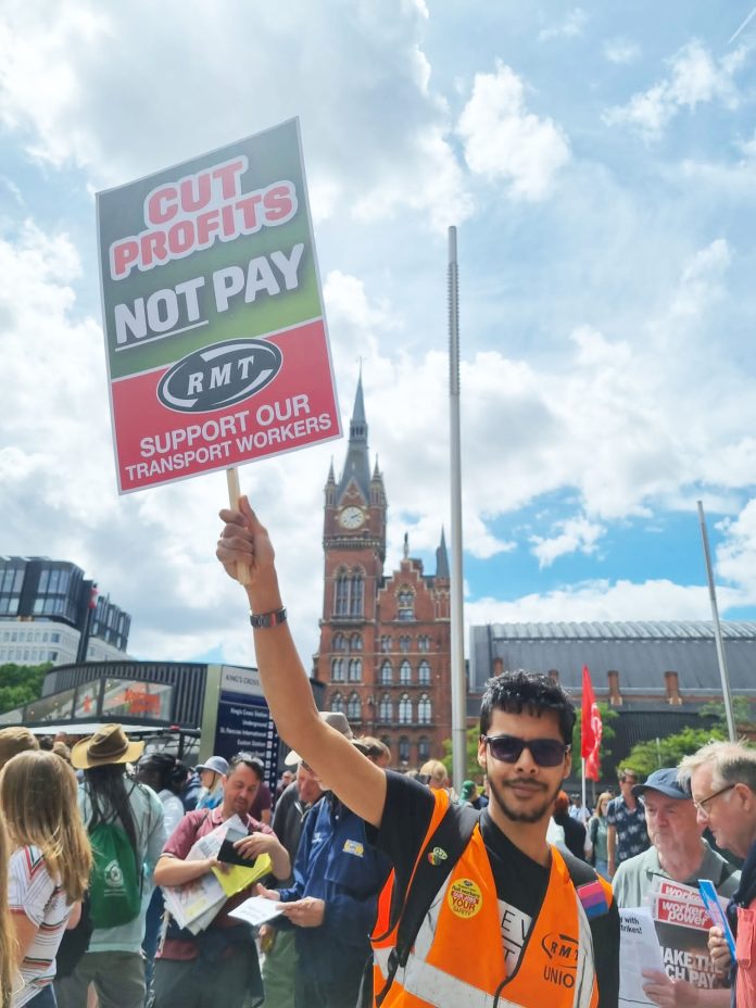 A rail workers' strike rally at Kings Cross, London. Photo: Isai Marijerla