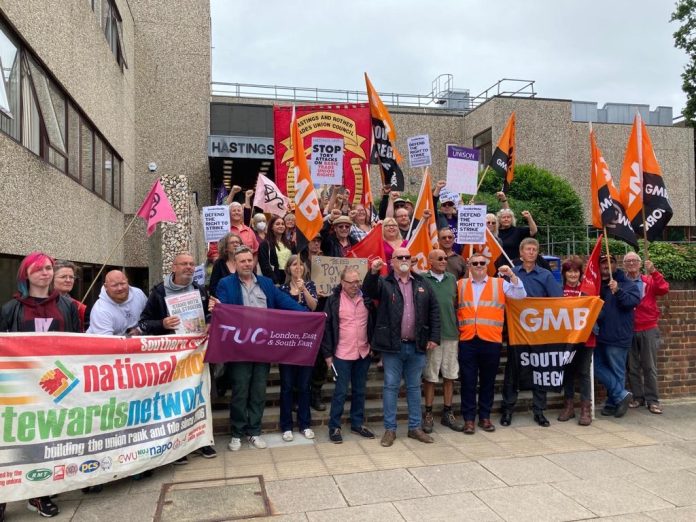 Protest outside the court. Photo: Hastings Trades Union Council Protest outside the court. Photo: Hastings Trades Union Council