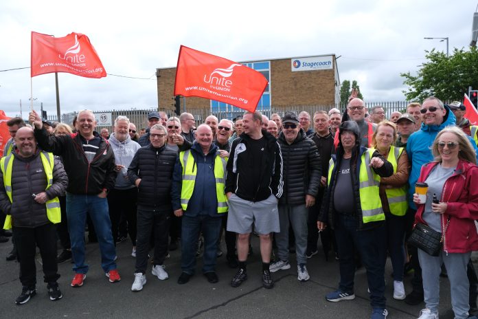 Stagecoach picket line. Photo: Unite North West- Stagecoach picket line. Photo: Unite North West