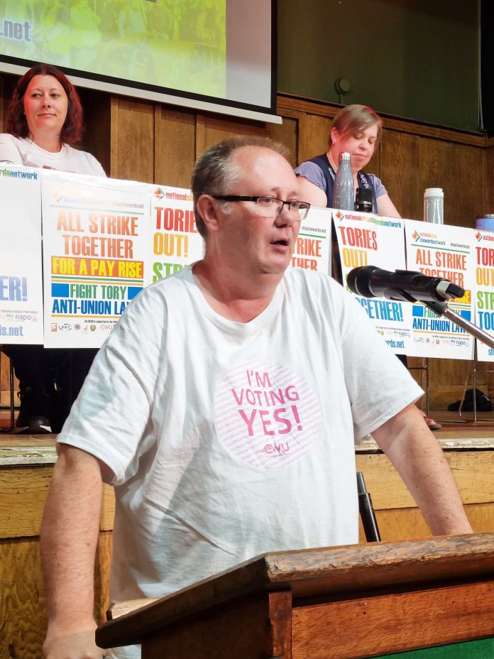 Gary Clark speaking at the National Shop Stewards Network confernce in 2022