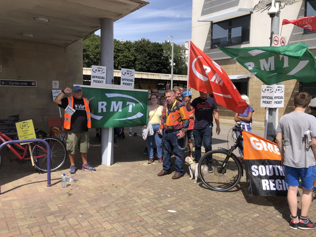 Hastings RMT picket, 27.7.22, photo by James Ellis