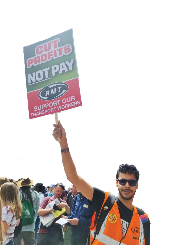 RMT protester at Kings Cross Photo: Isai Marijerla RMT protester at Kings Cross Photo: Isai Marijerla