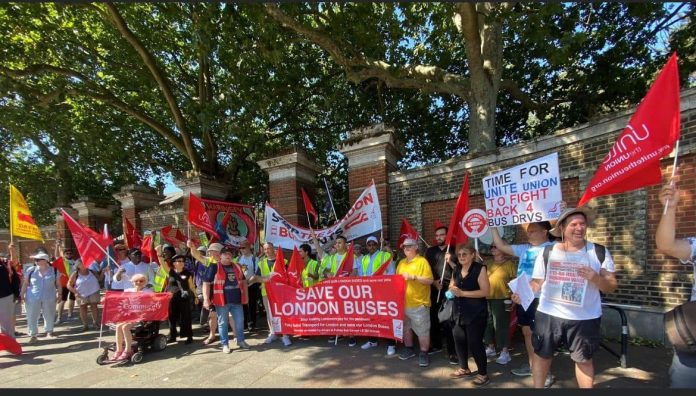 London bus protest at Finsbury Park. Photo: Amnon Cohen