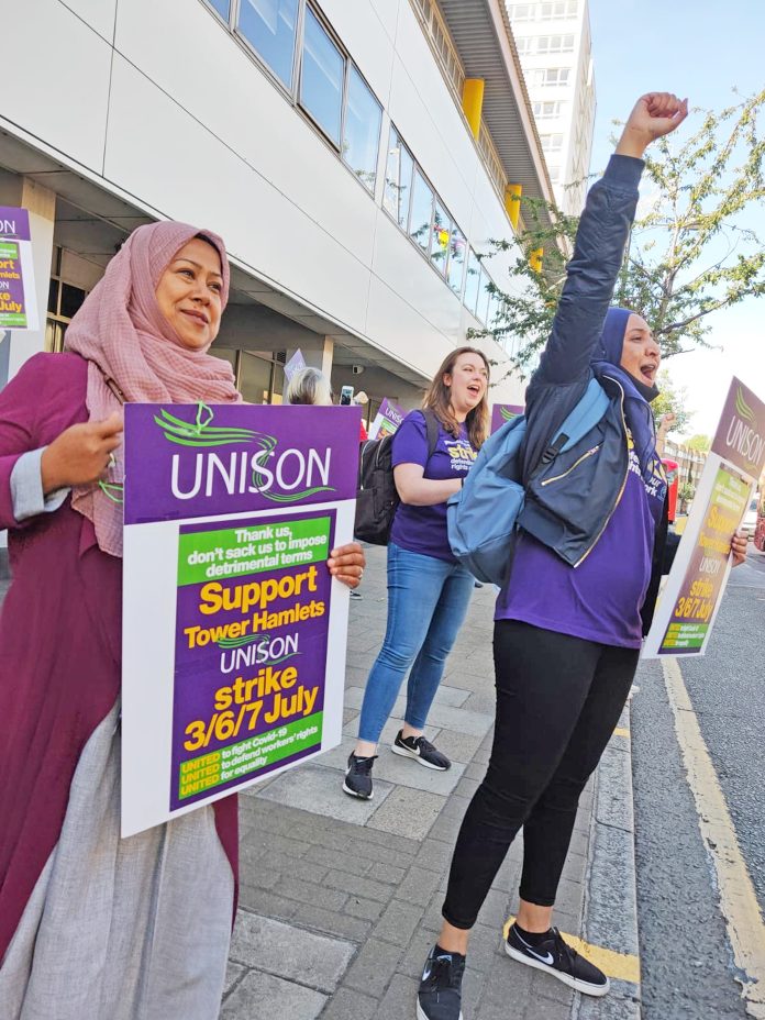 Tower Hamlets Unison strike 2020. Photo: Hugo Pierre