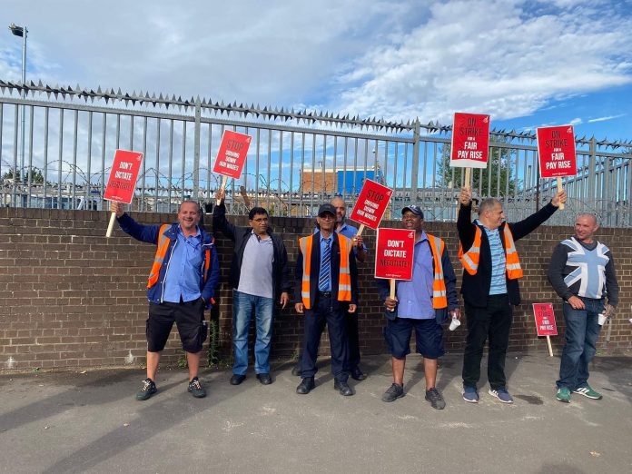 West London bus workers on strike, photo London SP