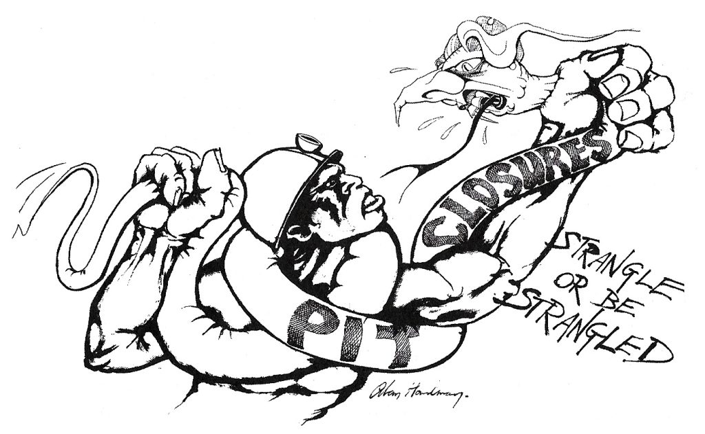 Miners strike - Strangle or be Strangled - Alan Hardman cartoon