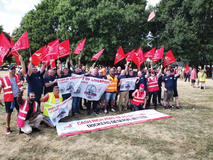 Liverpool dockers show solidarity with Felixstowe. Photo: Dave Murray
