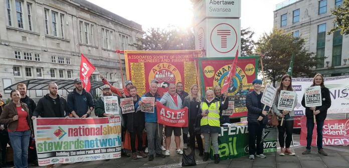Swansea RMT and Aslef strikers, 1.10.22