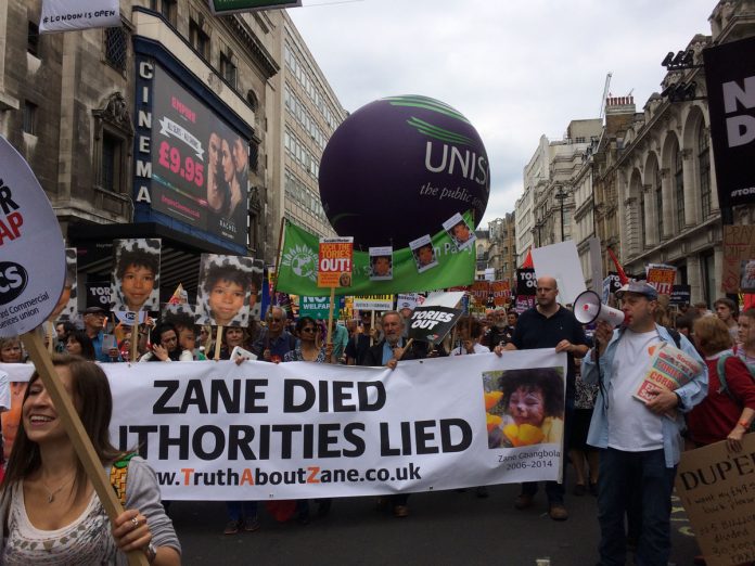 Supporters of the Truth About Zane campaign on a 'Tories out' protest in 2017