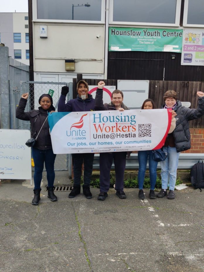 Hestia picket line, photo Unite LE1111 Housing Workers