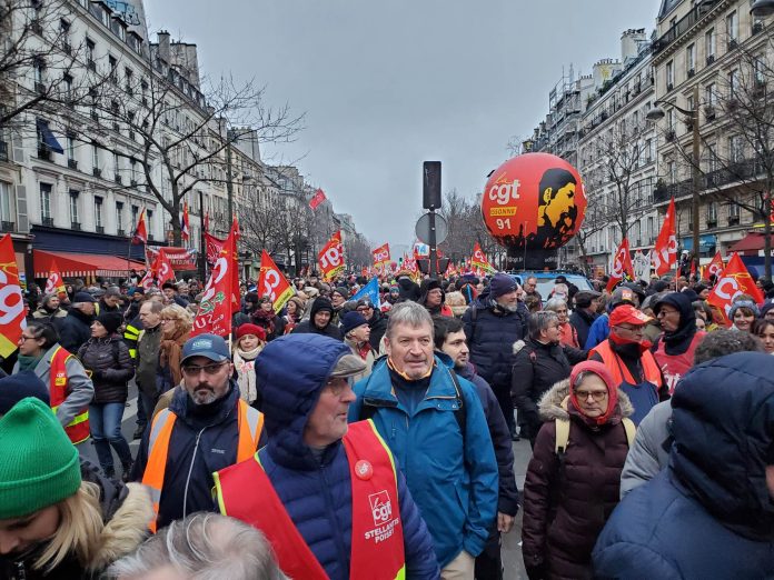 French pension strike 19.1.23 Photo: Gauce Revolutionnaire French pension strike 19.1.23 Photo: Gauce Revolutionnaire