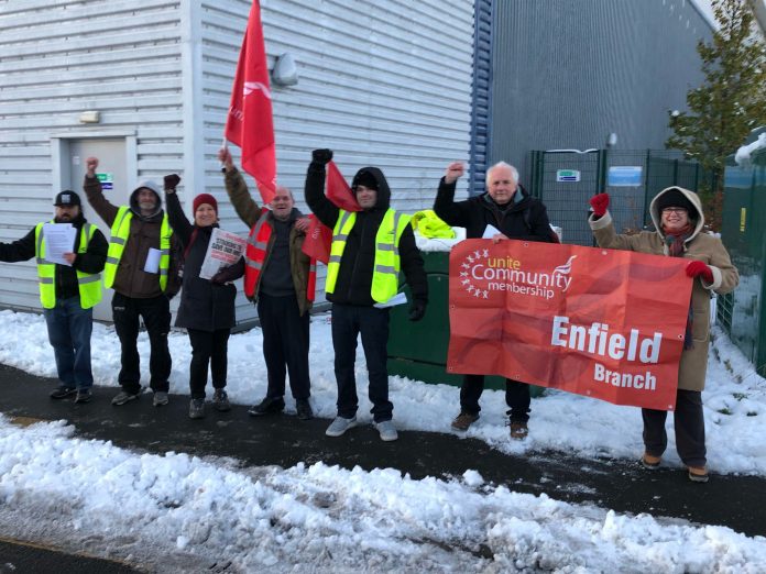 Socialist Party members join the Enfield picket line, photo Enfield and Lea Valley Socialist Party