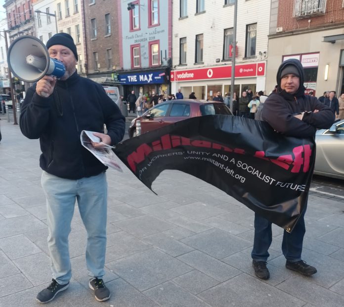 Militant Left members on protest in Drogheda. Photo: Militant Left