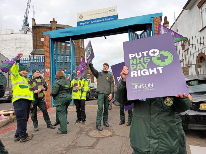 Unison members on strike in the NHS. Photo: Andy Beadle