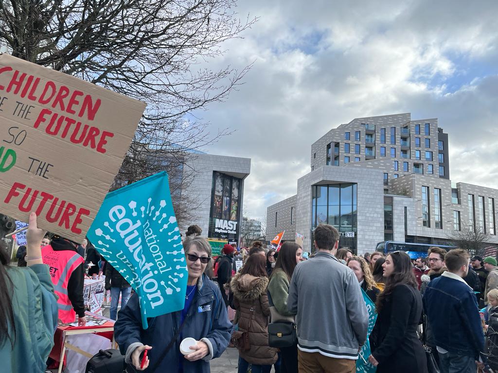 400 rallied in Guildhall Sq, Southampton. 1.2.23. Photo from Liz 