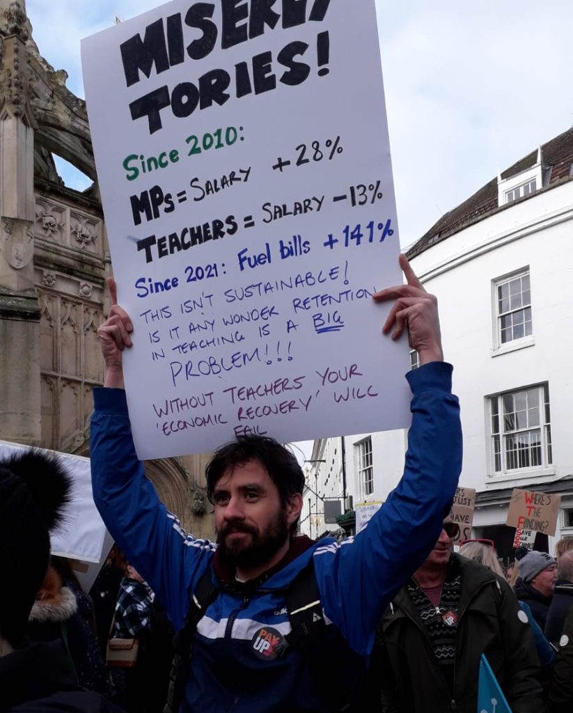 NEU demo marching in Chichester to County Hall. 1.2.23. Photo from Sarah Welch