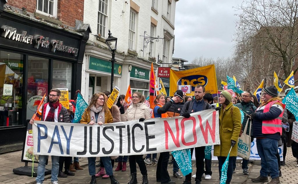 Several hundred march in Chesterfield, 1.2.23. Photo by Dave Gorton