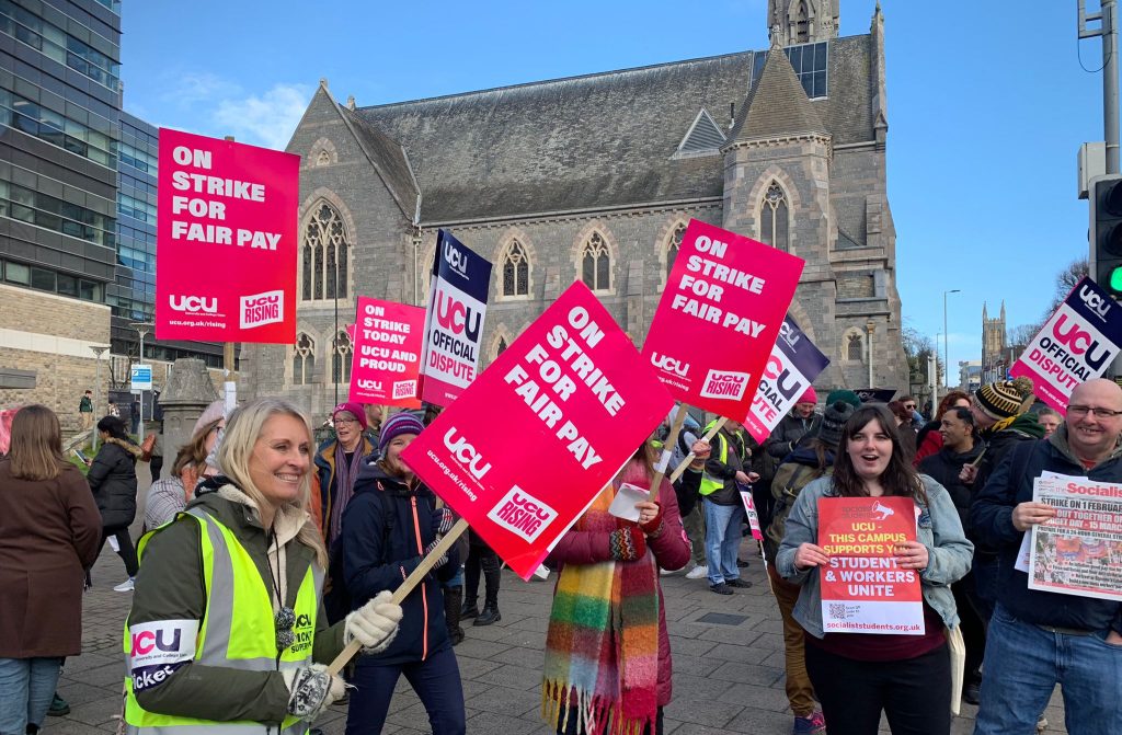 UCU picket at Plymouth university, 1.2.23, photo from Ryan