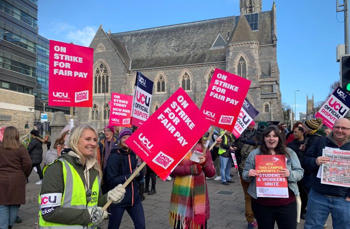 UCU picket at Plymouth university, 1.2.23, photo from Ryan