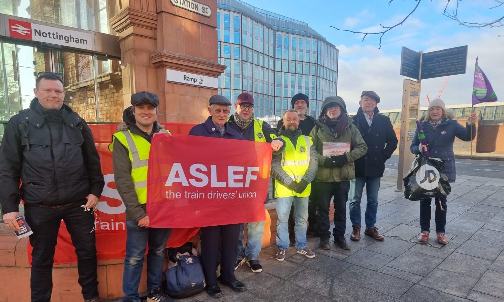 Aslef picket at Nottingham station. 1.2.23. Photo from Gary Freeman
