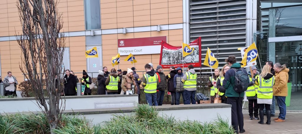 PCS picket line in Bootle, 1.2.23. Photo by Roger Bannister