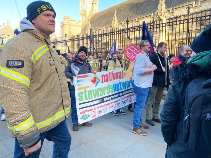 FBU lobby parliament as part of pay campaign. Photo: London SP