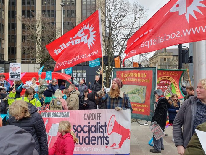 Cardiff Socialist Students at 1 Feb strike rally. Photo: Ross Saunders