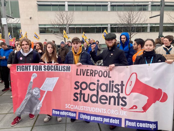 Liverpool Socialist Students at the strike rally. Photo: Alex Smith
