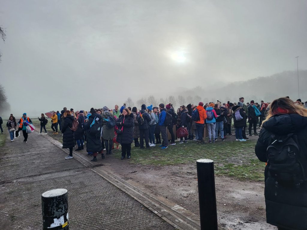 NEU strikers await their coach in Nottingham. Photo: Gary Freeman