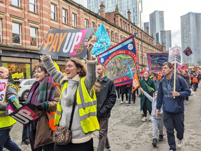 North West NEU demo in Manchester 28.2.23 Photo: Martin Powell-Davies