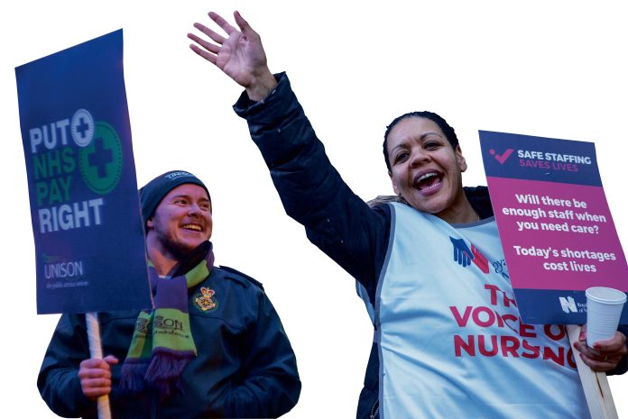 Ambulance worker and nursing strikers. Photos: Paul Mattsson