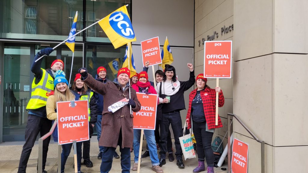 PCS members strike at Department for Education in Sheffield. Photo: Alistair Tice
